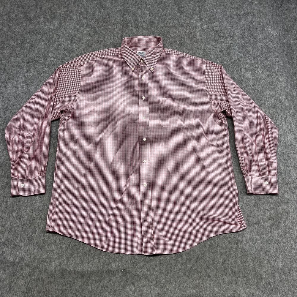 Vintage Brooks Brothers Shirt Mens L Red Check Relaxed Cotton Button Down 90s